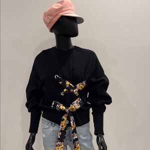 MSGM Statement Lace-Up Hoodie – Floral Ribbon Detail – Size S – New